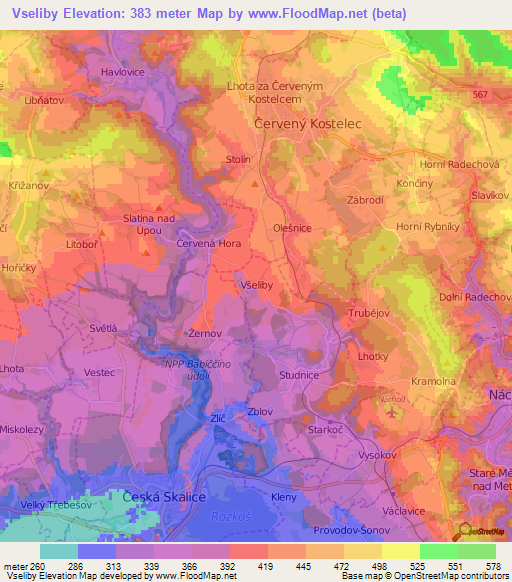Vseliby,Czech Republic Elevation Map