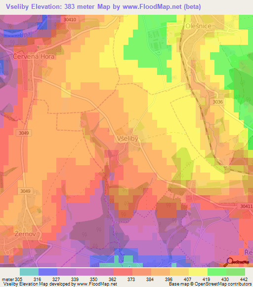 Vseliby,Czech Republic Elevation Map