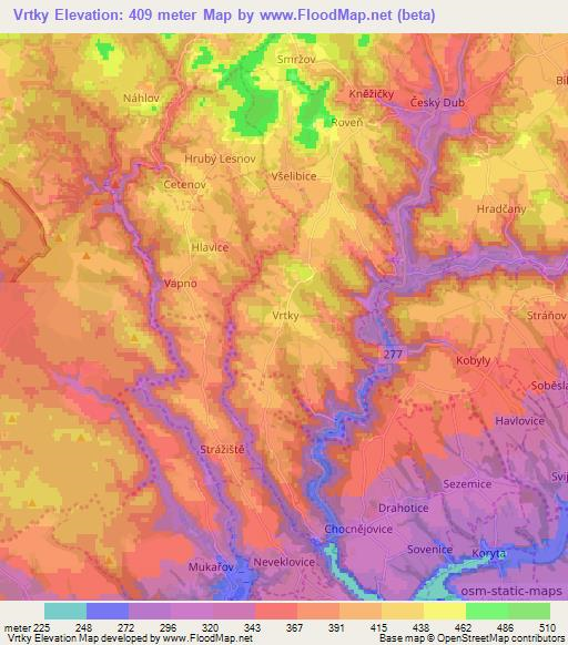 Vrtky,Czech Republic Elevation Map