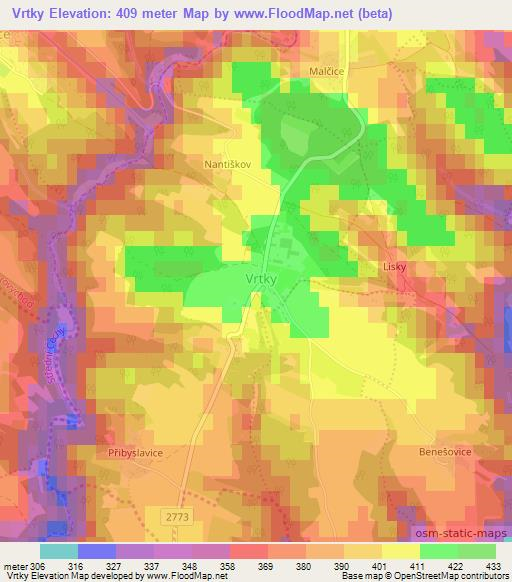 Vrtky,Czech Republic Elevation Map