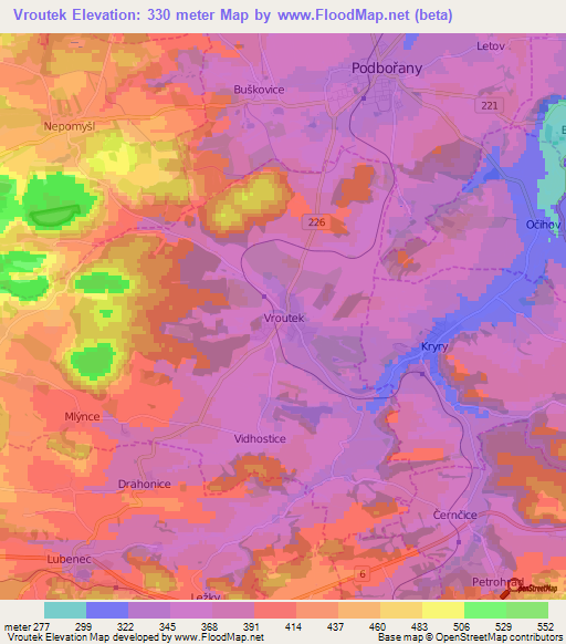 Vroutek,Czech Republic Elevation Map