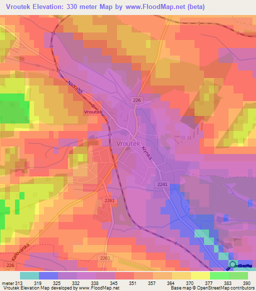Vroutek,Czech Republic Elevation Map