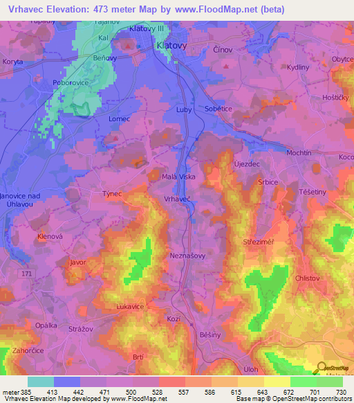 Vrhavec,Czech Republic Elevation Map