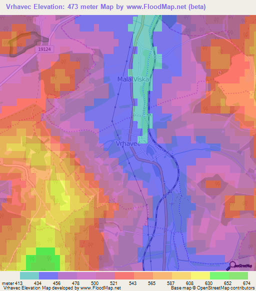 Vrhavec,Czech Republic Elevation Map