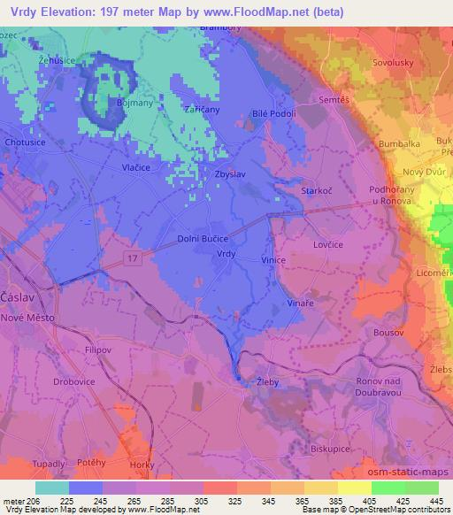 Vrdy,Czech Republic Elevation Map