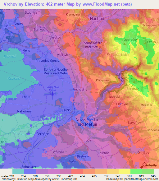 Vrchoviny,Czech Republic Elevation Map
