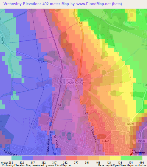 Vrchoviny,Czech Republic Elevation Map
