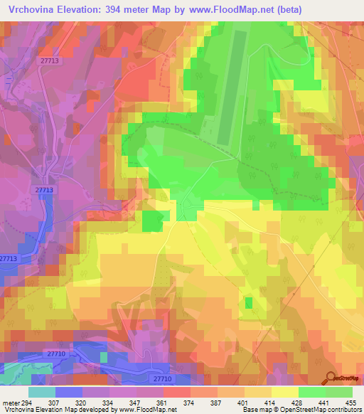 Vrchovina,Czech Republic Elevation Map