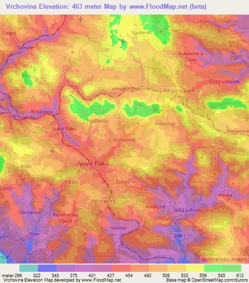 Vrchovina,Czech Republic Elevation Map
