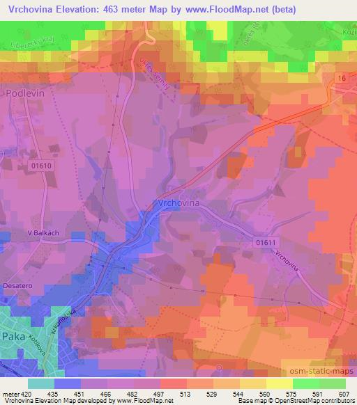 Vrchovina,Czech Republic Elevation Map