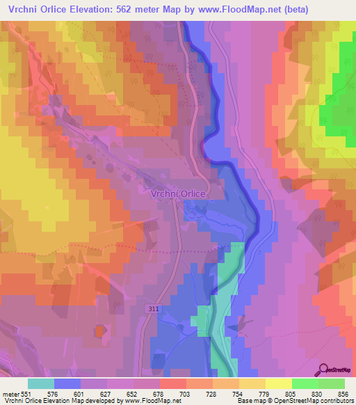 Vrchni Orlice,Czech Republic Elevation Map
