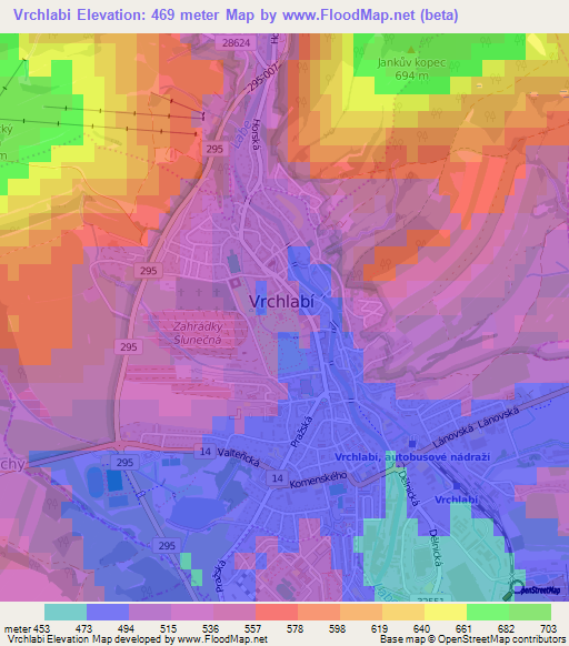 Vrchlabi,Czech Republic Elevation Map