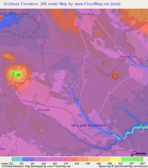 Vrchbela,Czech Republic Elevation Map