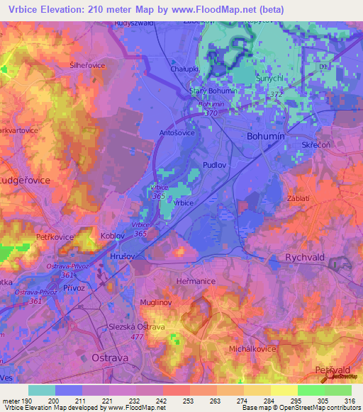 Vrbice,Czech Republic Elevation Map