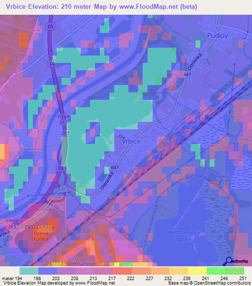 Vrbice,Czech Republic Elevation Map