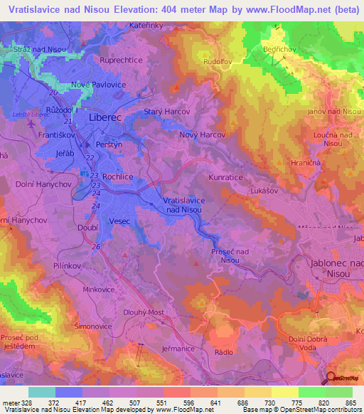 Vratislavice nad Nisou,Czech Republic Elevation Map