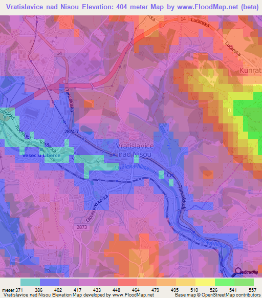 Vratislavice nad Nisou,Czech Republic Elevation Map