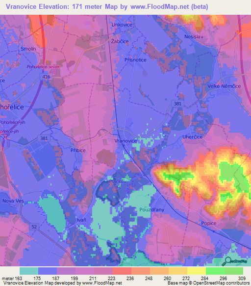 Vranovice,Czech Republic Elevation Map