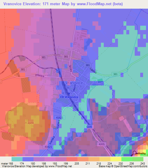 Vranovice,Czech Republic Elevation Map