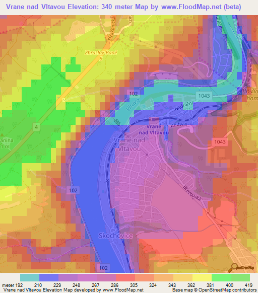 Vrane nad Vltavou,Czech Republic Elevation Map