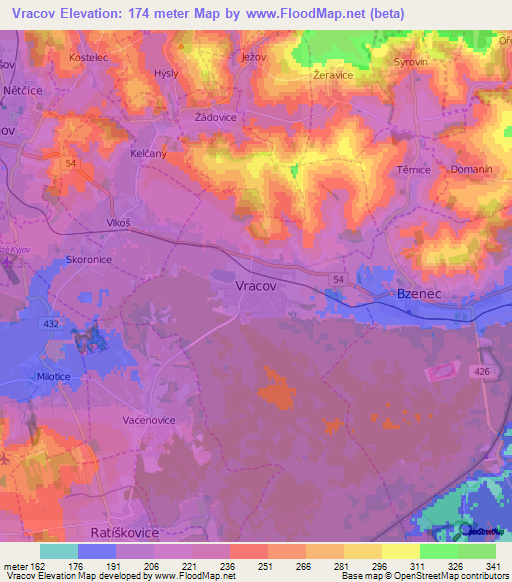 Vracov,Czech Republic Elevation Map