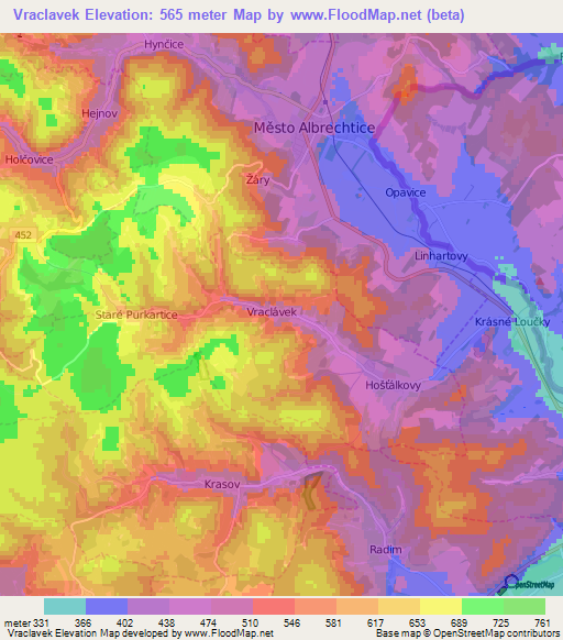 Vraclavek,Czech Republic Elevation Map