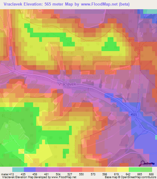 Vraclavek,Czech Republic Elevation Map