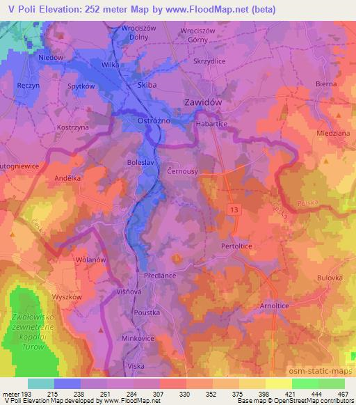 V Poli,Czech Republic Elevation Map
