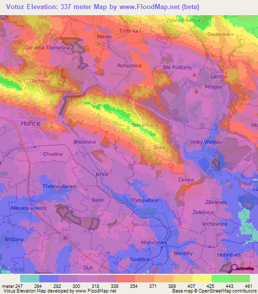 Votuz,Czech Republic Elevation Map