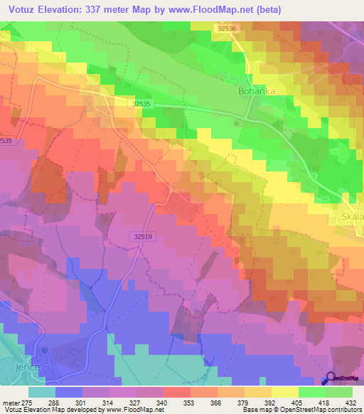 Votuz,Czech Republic Elevation Map