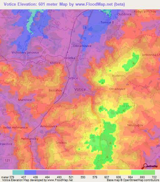Votice,Czech Republic Elevation Map