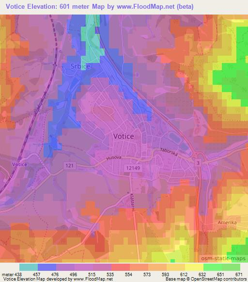 Votice,Czech Republic Elevation Map
