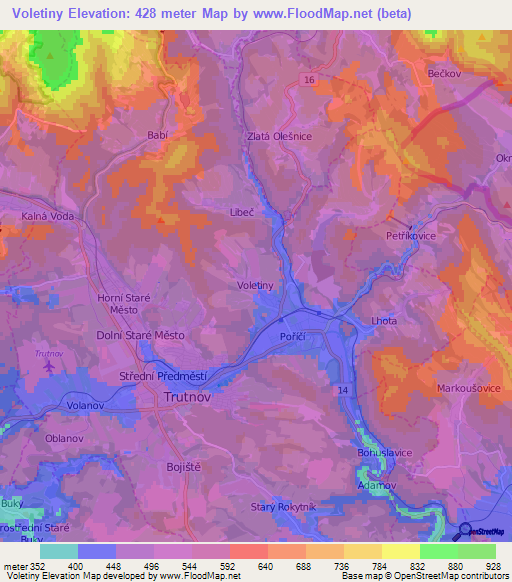 Voletiny,Czech Republic Elevation Map