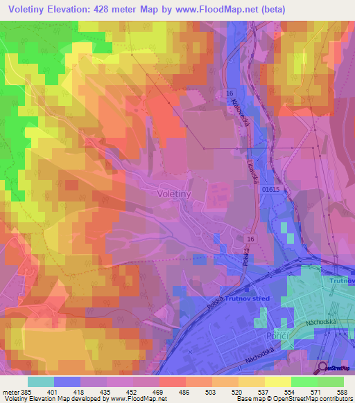 Voletiny,Czech Republic Elevation Map