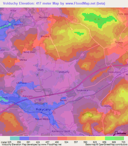 Volduchy,Czech Republic Elevation Map