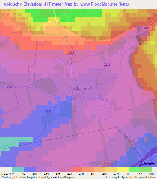 Volduchy,Czech Republic Elevation Map