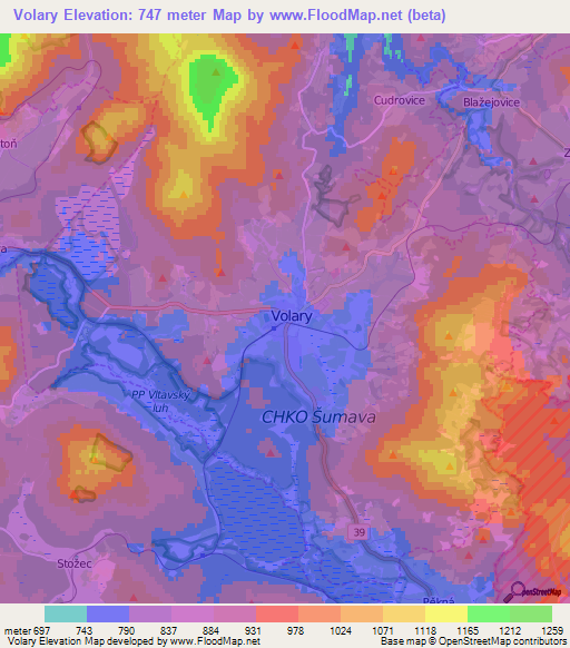Volary,Czech Republic Elevation Map
