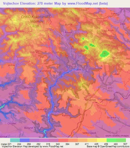 Vojtechov,Czech Republic Elevation Map