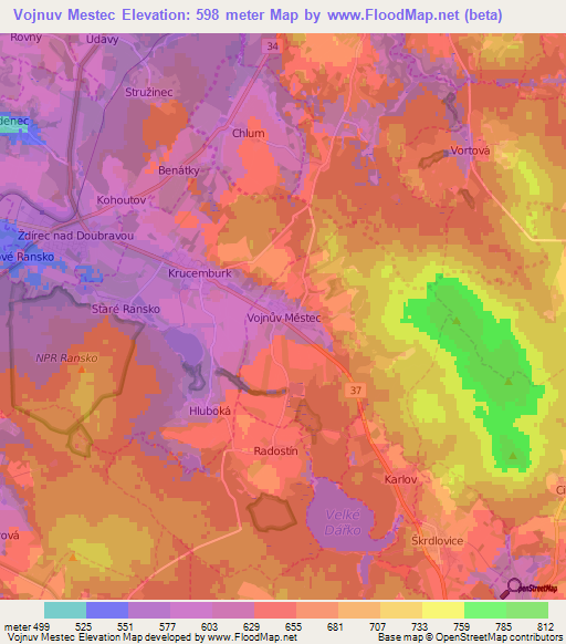Vojnuv Mestec,Czech Republic Elevation Map