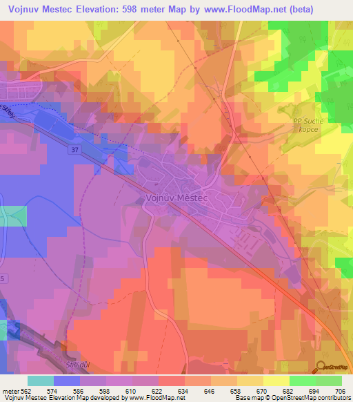 Vojnuv Mestec,Czech Republic Elevation Map