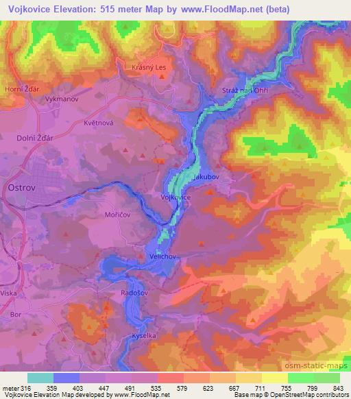 Vojkovice,Czech Republic Elevation Map