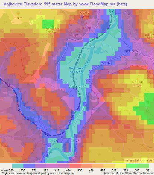 Vojkovice,Czech Republic Elevation Map