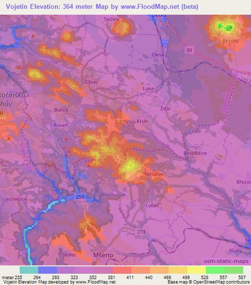 Vojetin,Czech Republic Elevation Map