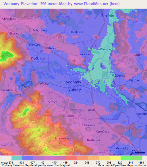 Vodnany,Czech Republic Elevation Map