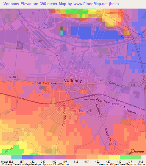 Vodnany,Czech Republic Elevation Map