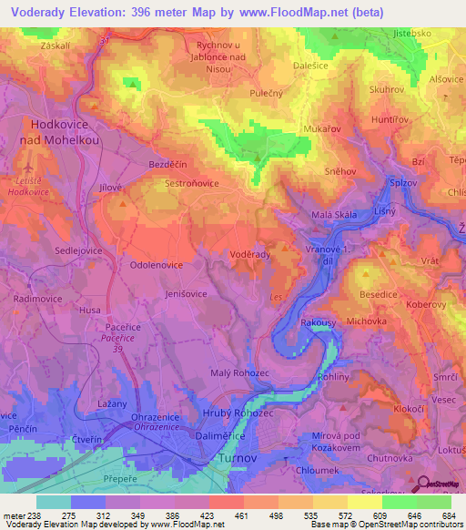 Voderady,Czech Republic Elevation Map