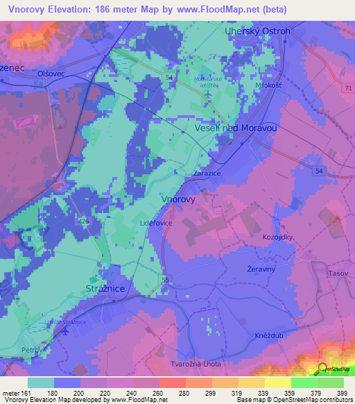 Vnorovy,Czech Republic Elevation Map