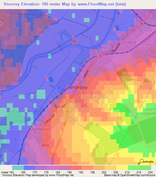 Vnorovy,Czech Republic Elevation Map