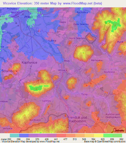 Vlcovice,Czech Republic Elevation Map