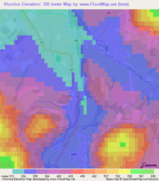 Vlcovice,Czech Republic Elevation Map